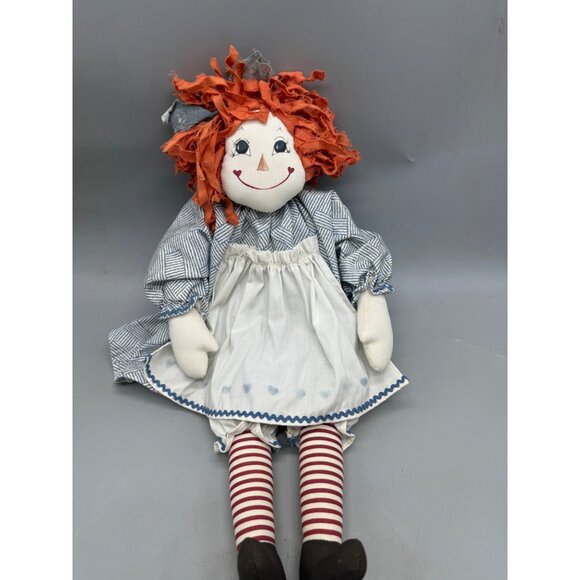 Vintage Handmade Raggedy Ann Cloth Doll Red Hair & Striped Stockings 21" READ - Picture 3 of 8